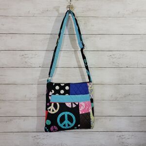 Vintage Handmade Quilted Patchwork Boho Peace Sign Groovy‎ Y2K Crossbody Bag